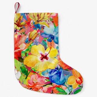 Abstract watercolor hand painted background with m small christmas stocking