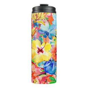 Abstract watercolor hand painted background with m thermal tumbler