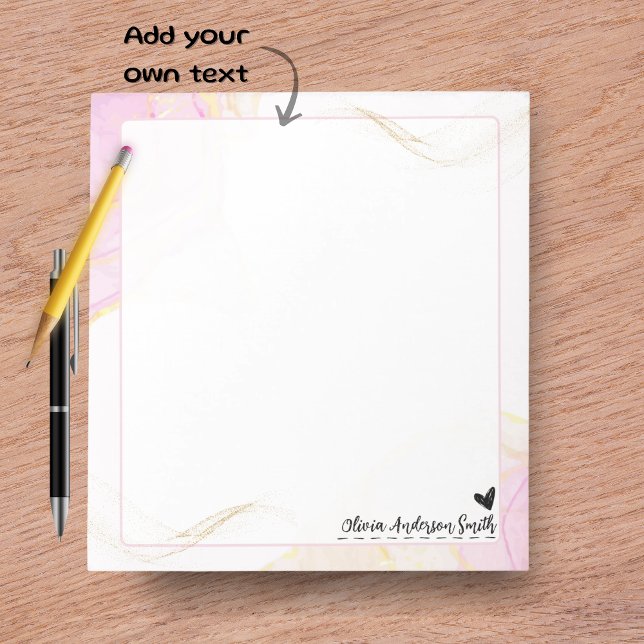 Abstract Watercolor Heart Name Notepad, Cute Gift Notepad (Blue Beige Floral Heart Custom Name Notepad)