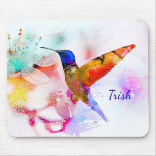 Abstract Watercolor Hummingbird  Mouse Pad