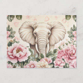 Abstract watercolor illustration of an elephant postcard