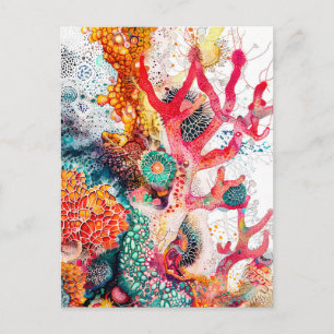 Abstract Watercolor Illustration of Coral Reefs Postcard