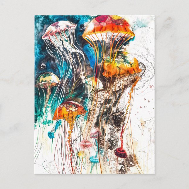 Abstract Watercolor Illustration of Jellyfish Postcard (Front)