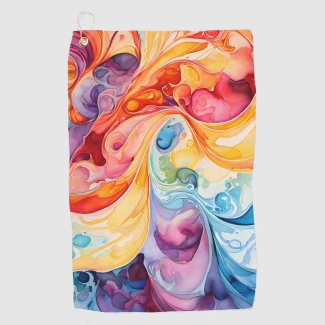 Abstract Watercolor in Sunset Colours Golf Towel (Front)