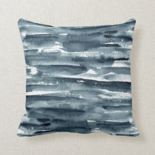 Abstract watercolor indigo lines throw pillow
