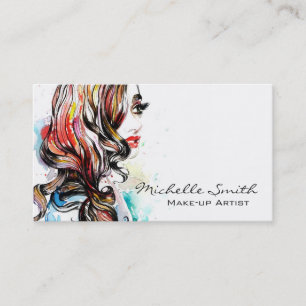 Abstract Watercolor ink colourful woman makeup Business Card