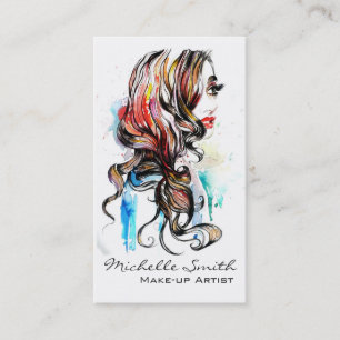 Abstract Watercolor ink colourful woman makeup Business Card