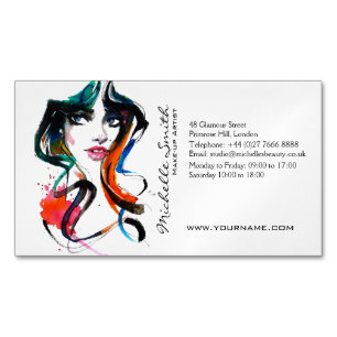 Abstract Watercolor ink colourful woman makeup Mag Magnetic Business Card