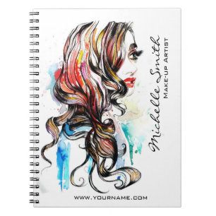 Abstract Watercolor ink colourful woman makeup Notebook