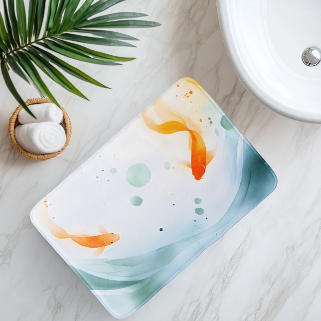 Abstract Watercolor Koi Fish Serenity Bath Mat (Creator Uploaded)
