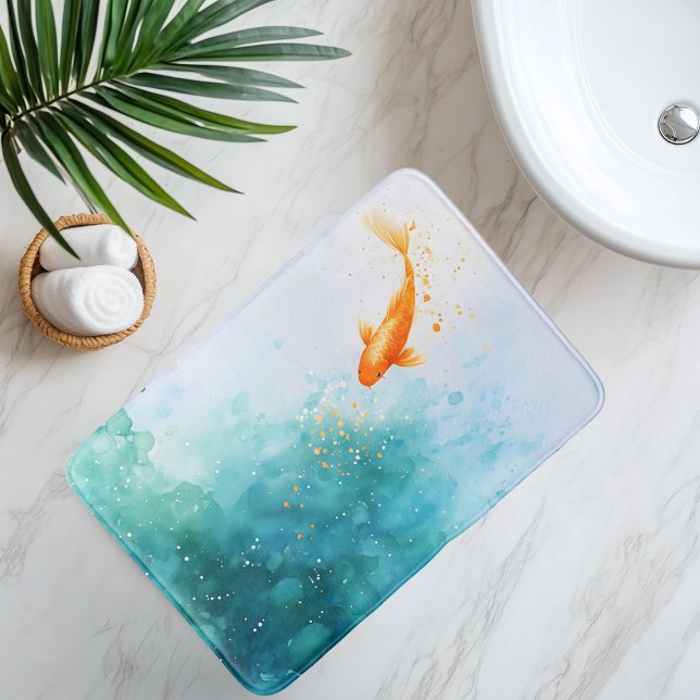 Abstract Watercolor Koi Fish Serenity Bath Mat (Creator Uploaded)