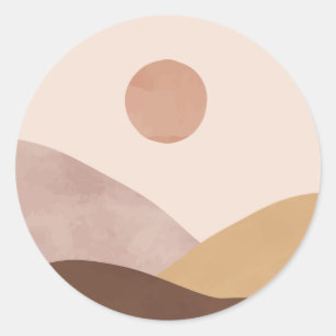 Abstract watercolor landscape sun and desert classic round sticker
