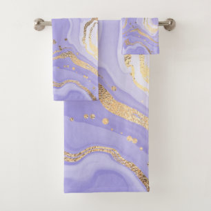 abstract watercolor lavender liq glitter pink gold bath towel set