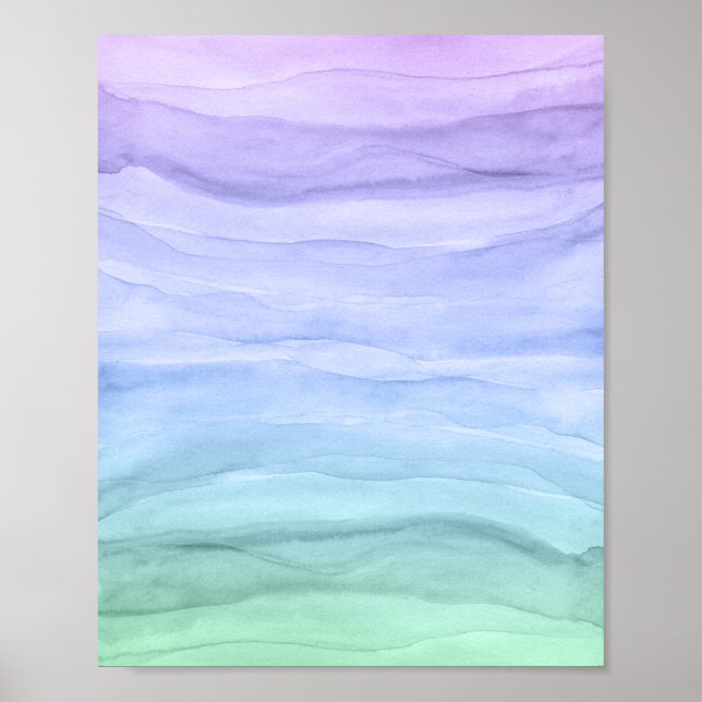Abstract Watercolor Layers Blue Ombre Poster (Front)