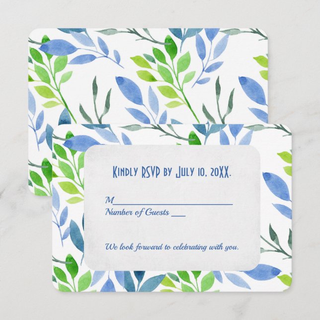 Abstract Watercolor Leaves RSVP Invitation (Front/Back)