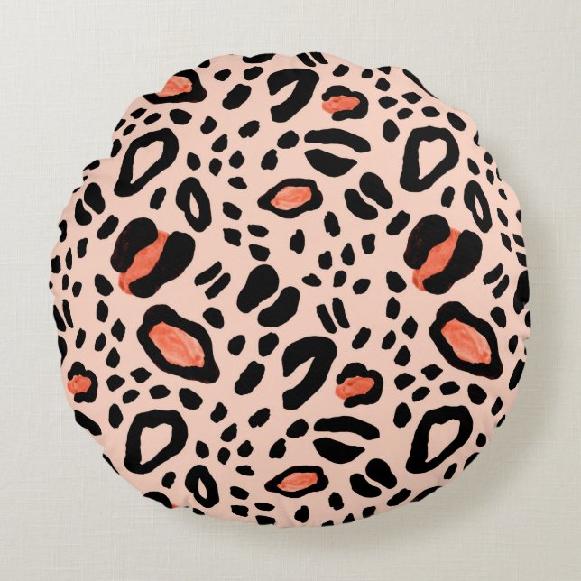 Abstract watercolor leopard. Animal print pattern Round Pillow (Front)
