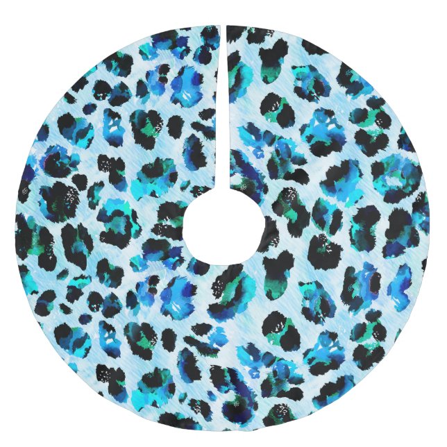 Abstract Watercolor Leopard Skin Pattern Brushed Polyester Tree Skirt (Front)