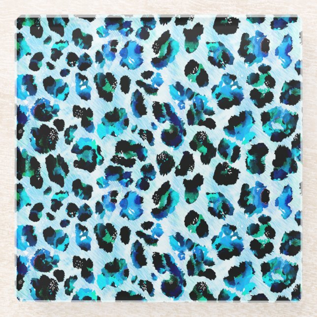 Abstract Watercolor Leopard Skin Pattern Glass Coaster (Front)
