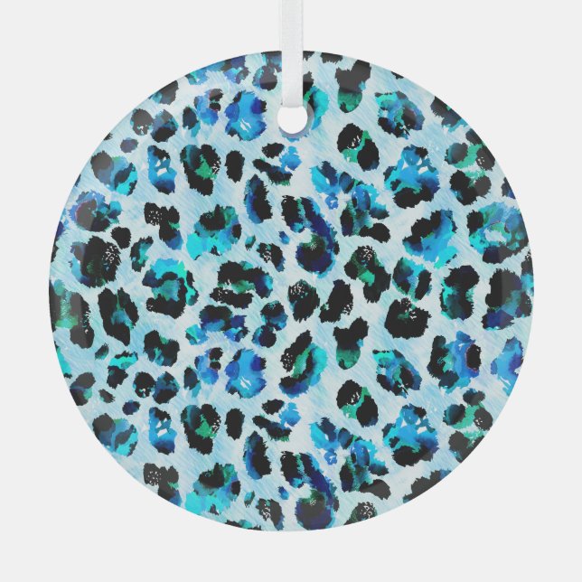 Abstract Watercolor Leopard Skin Pattern Glass Ornament (Front)
