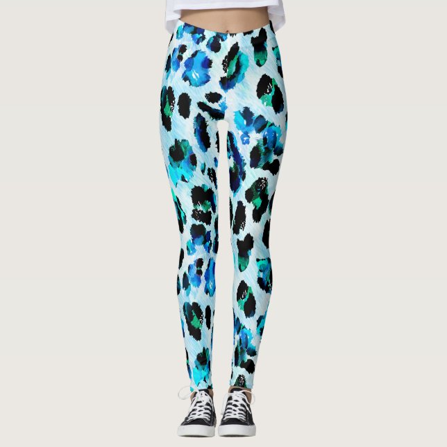 Abstract Watercolor Leopard Skin Pattern Leggings (Front)