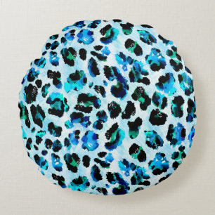 Abstract Watercolor Leopard Skin Pattern Round Pillow