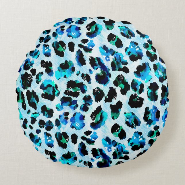 Abstract Watercolor Leopard Skin Pattern Round Pillow (Front)