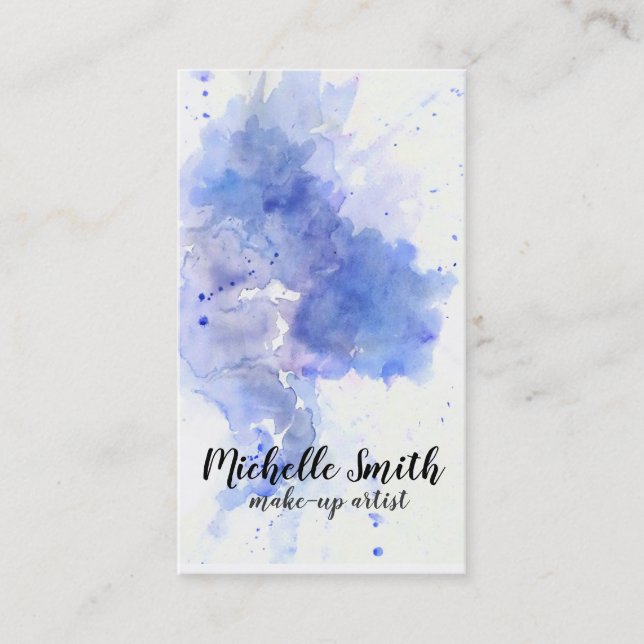 Abstract watercolor light blue splash brush stroke business card (Front)