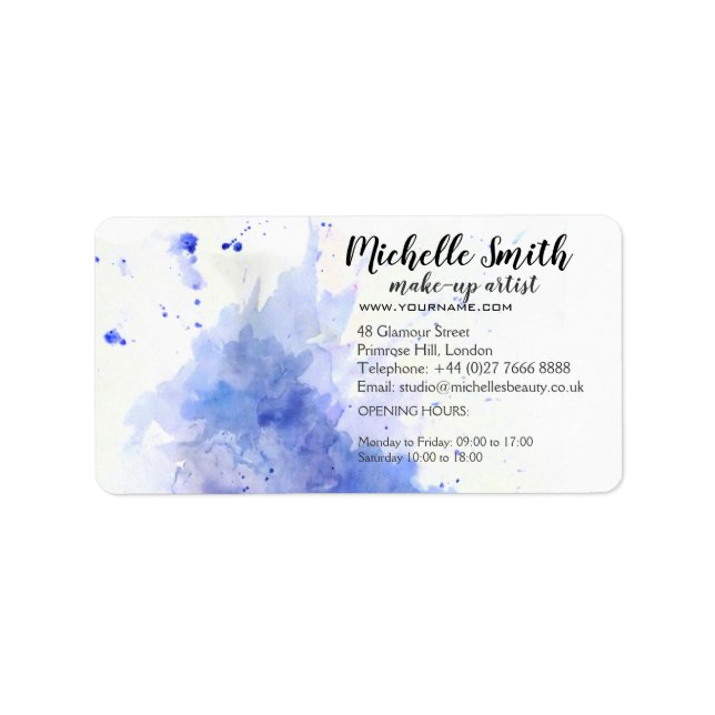 Abstract watercolor light blue splash brush stroke label (Front)