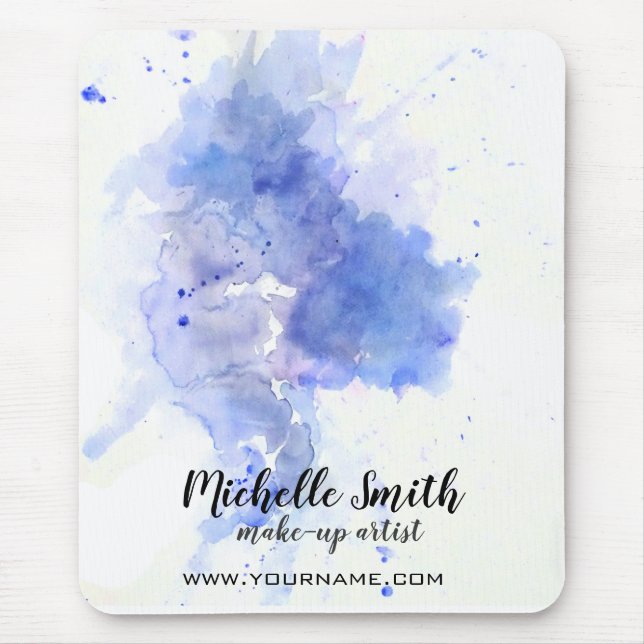 Abstract watercolor light blue splash brush stroke mouse pad (Front)