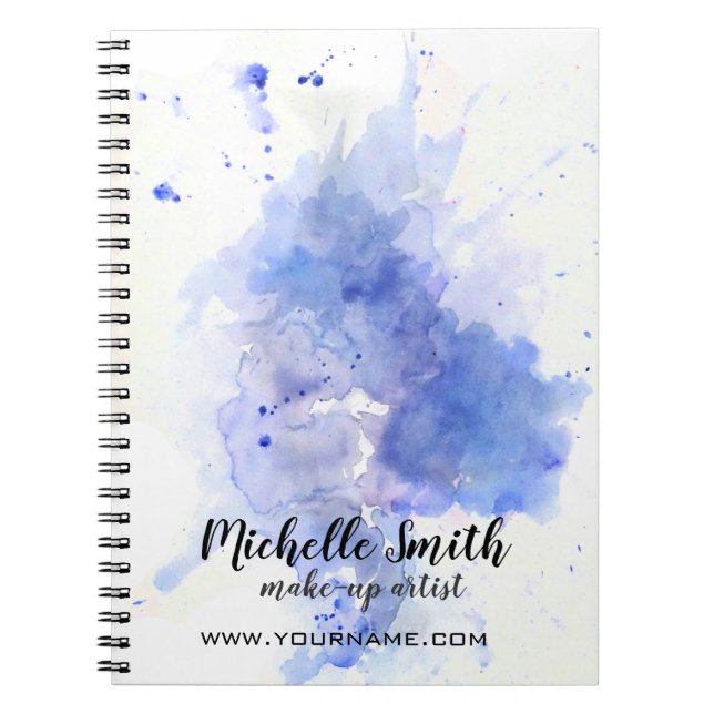 Abstract watercolor light blue splash brush stroke notebook (Front)