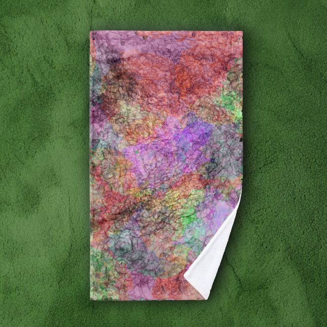 Abstract Watercolor Look Swirled Muted Colours Hand Towel (Abstract design swirls of pretty pastel colours grey squiggle lines on bath hand towel.)