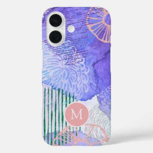 Abstract Watercolor Marine Flora Art Monogram iPhone 16 Case