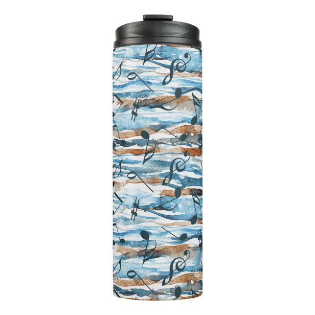 Abstract watercolor music notes pattern. thermal tumbler (Front)