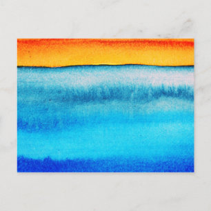 Abstract watercolor ocean sunrise postcard