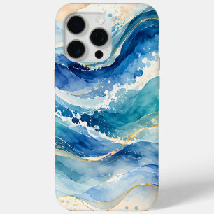 Abstract Watercolor Ocean Waves Pattern iPhone 15 Pro Max Case