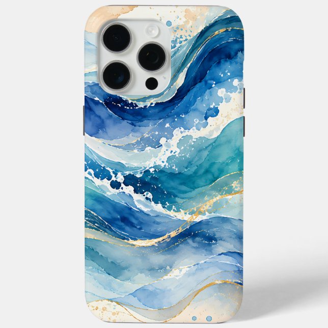 Abstract Watercolor Ocean Waves Pattern Case-Mate iPhone Case (Back)