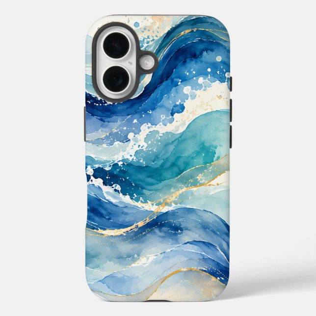Abstract Watercolor Ocean Waves Pattern Case-Mate iPhone Case (Back)