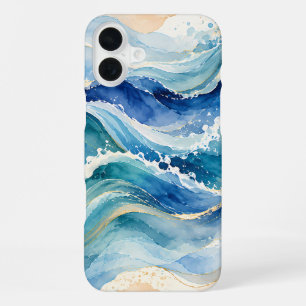 Abstract Watercolor Ocean Waves Pattern iPhone 16 Plus Case