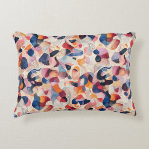 Abstract Watercolor Organic Navy Coral Pattern Accent Pillow