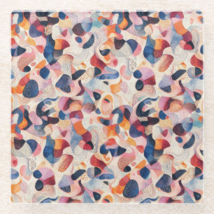 Abstract Watercolor Organic Navy Coral Pattern Glass Coaster