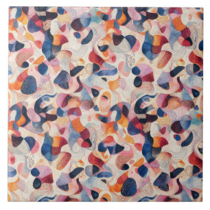 Abstract Watercolor Organic Navy Coral Pattern  Tile
