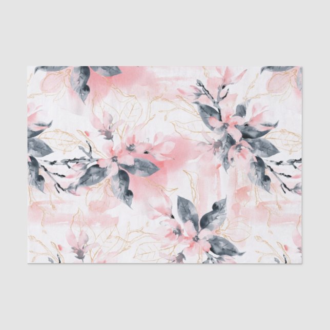 Abstract Watercolor Painted Pink Dogwood Flowers Tissue Paper (Front)