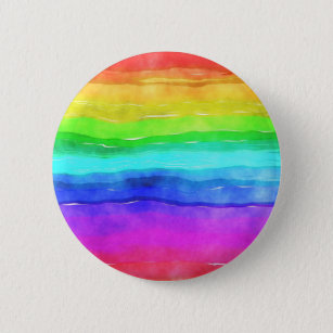 Abstract Watercolor Painted Stripes Rainbow 2 Inch Round Button