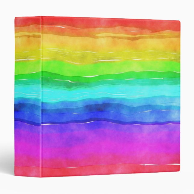 Abstract Watercolor Painted Stripes Rainbow Binder (Front/Spine)