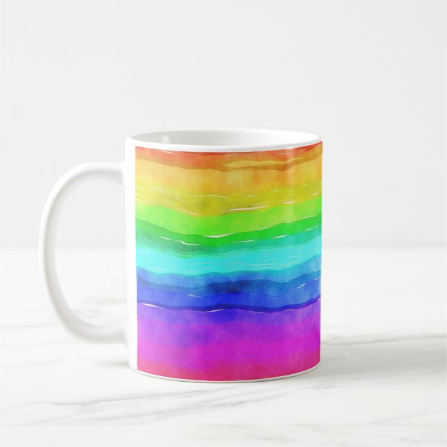 Abstract Watercolor Painted Stripes Rainbow Coffee Mug (Left)