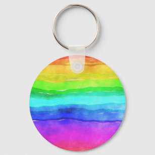 Abstract Watercolor Painted Stripes Rainbow Keychain