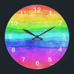 Abstract Watercolor Painted Stripes Rainbow Large Clock<br><div class="desc">Abstract Watercolor Painted Stripes Rainbow.                                     




rainbow watercolor colourful , 
typography girly trendy chic, 
 purple pink glitter art, 
 monogram modern name stylish, 
 bold fun happy artistic, 
expression summer peace green, 
 blue love drawn abstract, 
 freedom colour spectrum paint, 
gay flag brush creative, 
watercolor  rainbow colourful , </div>