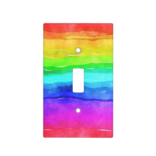 Abstract Watercolor Painted Stripes Rainbow Light Switch Cover