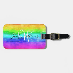 Abstract Watercolor Painted Stripes Rainbow.    Luggage Tag