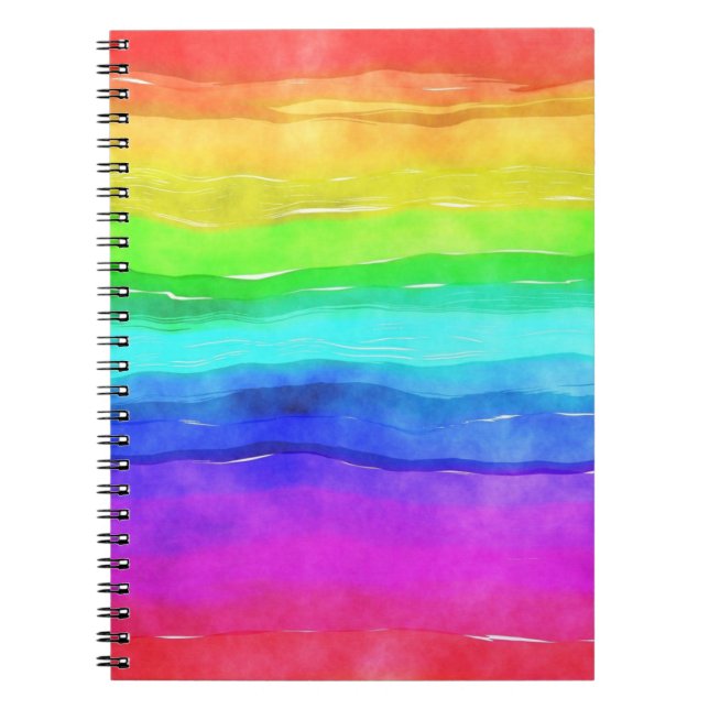 Abstract Watercolor Painted Stripes Rainbow Notebook (Front)
